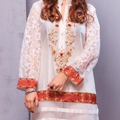 Cotton Silk Top With Heavy Work On Neck Chest 21 Length 39 Hips 23 Festive Long Sleeve White Blouse, White Long Sleeve Blouse For Festive Occasions, Elegant White Festive Top, White Festive Spring Blouse, Formal Clothes, Heavy Work, Silk Top, White Cream, Cotton Silk