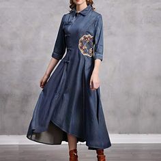 Classical dress with delicate embroidery elements Gender: Woman Season: Spring / Autumn Material: Denim Model info Height: 171cm B / W / H: 84cm / 58cm / 88cm Size: S [ Size Guid ] Size Length Shoulder Bust Waist Hem Sleeve Cuff S 125cm 38cm 90cm 72cm 318cm 40.0cm 26cm M 125cm 39cm 94cm 76cm 322cm 40.5cm 27cm L 125cm 41cm 98cm 80cm 326cm 41.0cm 28cm XL 125cm 42cm 102cm 84cm 330cm 41.5cm 29cm 2XL 125cm 43cm 106cm 88cm 334cm 42cm 30cm 3XL 125cm 44cm 110cm 92cm 338cm 42.5cm 31cm Note: Manual measur Embroidery Elements, Classical Dress, Retro Embroidery, Delicate Embroidery, Slim Dress, Sleeve Cuff, Slim Dresses, Season Spring, High Waisted Skirt