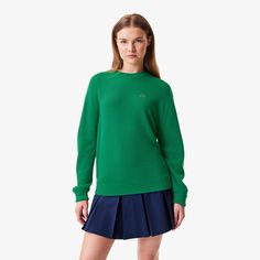 Women's Lacoste x Bandier Cashmere Sweater - Women's Sweaters & Sweatshirts - New In 2024 | Lacoste Green Cashmere Sweater With Ribbed Cuffs, Classic Green Wool Sweater, Luxury Wool Sweater With Ribbed Cuffs, Luxury Cashmere Sweater With Ribbed Collar, Luxury Fall Sweatshirt, Luxury Wool Sweater With Ribbed Collar, Luxury Cashmere Sweater With Ribbed Cuffs, Classic Knit Sweatshirt, Timeless Sweater