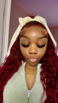 Red Flip Over Quick Weave, Ginger Deep Wave Wig, Red Deep Wave Wig, Curly Black Women, Red Wig For Black Women, Hair Styles Women, Red Weave Hairstyles, Bow Hairstyles, Long Hair Hairstyles