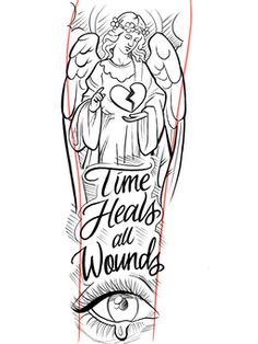 a drawing of an angel with the words time heals and wonder on it's side