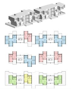 the floor plan for an apartment building with multiple levels and different rooms, including one bedroom