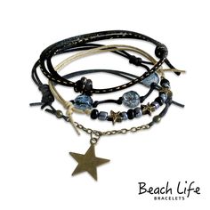 Star Gaze Bracelet $14.99 Wear the beauty of the heavens on your arm! Bronze star charms, iridescent beads and golden glass beads hang from four unique cords and chains. Stack up on style with 4 pieces in this FUN beach bracelet set!  • jewelry type - slip knot bracelets  • style - beach, surf, bohemian  • charm bracelet - stars  • charm theme - nature, sky  • size - adjustable bracelets fit a 6-10 inch wrist  • color - neutrals, black Star Gaze, Grunge Accessories, Theme Nature, Bracelet Pack, Wave Bracelet, Bracelet Knots, Jewelry Accessories Ideas, Funky Jewelry, The Heavens