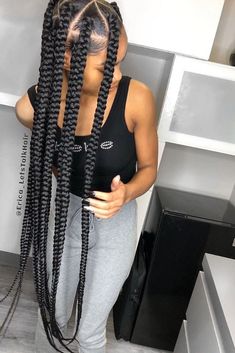 Jumbo Box Braids Styles, Jumbo Box Braids, Feed In Braids Hairstyles, Goddess Braids Hairstyles