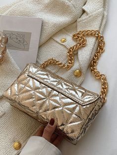 Bag For Love - Metallic Quilted Flap Chain Square Bag - Women Shoulder Bags Product Description Color Gold Strap Type Chain Style Glamorous Pattern Type Quilted Bag Size Small Quantity 1 piece Type Square Bag Composition 100% Polyester Material PU Leather Size Chart INCH CM Size Bag Width Bag Height Bag Length one-size 2.4 5.1 9.4 Size Bag Width Bag Height Bag Length one-size 6 13 24 Similar Products h2 { text-align: center; } .red-box { width: 100%; display: flex; flex-direction: row; flex-wrap Gold Large Capacity Shoulder Evening Bag, Gold Satchel Evening Bag With Large Capacity, Gold Large Capacity Bag For Gift, Large Capacity Gold Bag As Gift, Large Capacity Gold Bag For Gift, Trendy Gold Bag With Chain Strap, Gold Shoulder Bag With Chain Strap, Trendy Gold Bags With Chain Strap, Gold Crossbody Shoulder Bag Gift