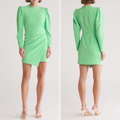 A.Lc. Jane Long Sleeve Bright Green Structured Mini Dress Long Sleeve 6 New Brand New, Perfect Condition, Tags Still Attached! Sold At Revolve And Nordstrom. Color: Spring Bouquet Side Ruching Creates Textural Dimension On This Long-Sleeve Dres That's Rendered In A Bright Hue Reminiscent Of A Spring Day. Hidden Back-Zip Closure Jewel Neck Long Sleeves 70% Triacetate, 30% Polyester Wn24__ Spring Long Sleeve Mini Dress With Structured Shoulders, Green Long Sleeve Mini Dress For Formal Occasions, Green Long Sleeve Cocktail Mini Dress, Long Sleeve Fitted Dress With Structured Shoulders, Fitted Long Sleeve Dress With Structured Shoulders, Spring Long Sleeve Midi Dress With Structured Shoulders, Structured Shoulders Mini Dress For Brunch, Spring Mini Dress With Structured Shoulders, Cocktail Long Sleeve Mini Dress With Structured Shoulders