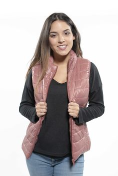 Pink Quilted Puffer Vest S Faux Leather Motorcycle Jacket, Form Fitting Tops, Winter Outfits Warm, Quilted Puffer Vest, Pu Leather Jacket, Hooded Vest, Stylish Jackets, Quilted Vest, Leather Motorcycle Jacket