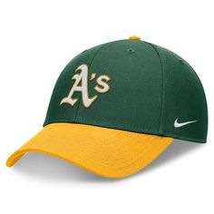 Top off any fan look with this Oakland Athletics Evergreen hat. Crafted by Nike, it features bold graphics across the front and a flex design for all-day comfort. The Dri-FIT fabric wicks away moisture, perfect for when the on-field Oakland Athletics action heats up. Officially licensed Adjustable hook and loop fastener strap Brand: Nike Curved bill One size fits most Imported Material: 100% Polyester Wipe clean with a damp cloth Embroidered graphics with raised details Six panels with eyelets S Green Curved Bill Baseball Cap For Baseball Season, Green Sporty Baseball Cap With Curved Bill, Nike Baseball Cap, One Size Fits Most, Nike Hat With Embroidered Logo And Curved Brim, Green Baseball Cap With Curved Visor For Baseball Season, Green Curved Visor Baseball Cap For Baseball Season, Green Curved Visor Trucker Hat For Baseball Season, Green Trucker Hat With Curved Visor For Baseball Season, Nike Curved Bill Baseball Cap For Sports Events