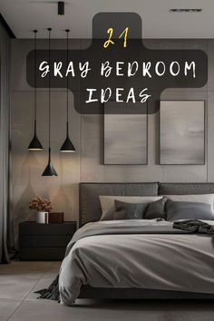 a bedroom with gray walls and grey bedding is featured in the article, 21 gray bedroom ideas