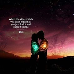 two people standing in front of a night sky with the words good night on it