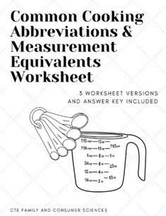 the instruction manual for cooking and measuring measurementss worksheet is shown in black