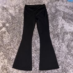 Brand New , Worn Once, Great Condition Black Flared Casual Leggings, Trendy Black Flare Leggings, Trendy Black Stretch Leggings, Fitted Flare Black Leggings, Stretch Leggings For Party, Casual Stretch Leggings For Party, Black Wide Leg Leggings For Spring, Black Wide Leg Spring Leggings, Black Elastane Leggings For Spring