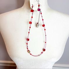 Genuine Glass Red Cube Necklace & Earring Set Nwt Excellent Conditio. Super Cute! B0227 Handmade Adjustable Red Jewelry Sets, Adjustable Handmade Red Jewelry Sets, Lime Green Necklace, Lucky Charm Necklace, Cube Necklace, Hope Necklace, Spike Necklace, Agate Pendant Necklace, Ceramic Necklace