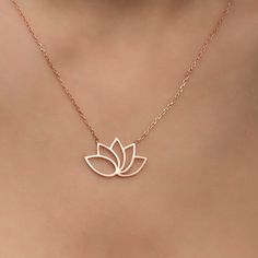 18K Solid Gold Lotus Necklace 🌸 Embrace Tranquility with the 18K Solid Gold Lotus Necklace 🌸 🌟 Product Features: ⚖️ Weight: 2.10 Grams 🌈 Material Colors: Available in Yellow Gold, Rose Gold, and White Gold 📏 Chain Lengths: 17 inches (43 cm), 18 inches (46 cm), 19 inches (48 cm), 20 inches (51 cm) 🎁 Presentation: Shipped with a special box and bag, perfect for gifting 🔄 Returns: Right to return within 7 days ✨ Material and Color: Designed to never fade or darken 🛠️ Handcraftsmanship and Uniqueness: Handcrafted with love, may vary by 5% (+-) The 18K Solid Gold Lotus Necklace is a symbol of purity and rebirth, making it a perfect addition to your jewelry collection. Available in three stunning shades--yellow, rose, and white gold--this necklace allows you to choose the one that comple Elegant Flower Pendant Necklace For Meditation, Spiritual Rose Gold Necklace With Flower Pendant, Spiritual Rose Gold Flower Pendant Necklace, Gold Flower Jewelry For Meditation, Gold Spiritual Flower Necklaces, Gold Spiritual Flower Necklace, Spiritual Gold Flower Necklaces, Meditation Symbols, Floral Choker