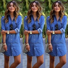 Material: Denim Color: As picture show Style: Women Shirt Dress Size: S M L XL XXL What You Get: 1 x Women Long Sleeve Shirt Dress Casual Denim Dress, Moda Denim, Long Sleeve Denim Shirt, Dress Denim, Boho Mini Dress, Denim T Shirt, Loose Shirt, Long Sleeve Casual Dress, Denim Shirt Dress