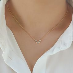 "Minimal chevron shaped charm embellished with marquise and round cut crystals. This necklace is very flattering around the necklace line. Charm: 11mm Necklace Chain Length: 15\" inches + 2\" extension  MATERIALS: Cubic Zirconia Gold, Rose Gold, or Rhodium Plated Brass Need some jewelry inspiration? Follow us on Instagram  @statementgrey" Mia Necklace, Gold Necklace Delicate, Simplistic Jewelry, Wedding Jewelry Sets Bridal Jewellery, Interlocking Circle Necklace, Delicate Gold Necklace, Pretty Jewelry Necklaces