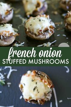 french onion stuffed mushrooms with cheese and herbs