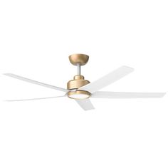 a ceiling fan with two white blades and a light on the top of each blade