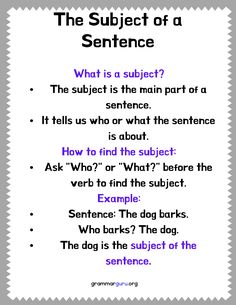 the subject of a sentence is shown in this poster