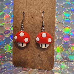 Super Mario Mushroom dangle earrings. Made with 925 sterling silver. Super Mario Mushroom, Mushroom Earrings, Halloween 2024, Mario Mushroom, Etsy Earrings Dangle, Super Mario, Sterling Silber, Jewelry Earrings Dangle, Mario