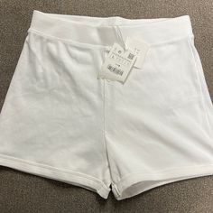 Nwt Zara Great Vacation Cover Up Shorts Size L Basic Short Bottoms For Spring, Casual High Waist Shorts With Ribbed Waistband, Basic Bottoms With Ribbed Waistband And Short Length, Basic Spring Short Bottoms, Basic Spring Season Short Bottoms, White Stretch Bottoms Basic Style, Solid Ribbed Bottoms For Summer, Basic White Shorts For Spring, White Basic Shorts For Spring