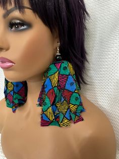 african earrings,tribal print earring,fringe earrings,cloth earrings,handmade earrings,fabric earrings,shredded earrings,statement earring by iLoveThelmaLu on Etsy Handmade Earrings Fabric, Cloth Earrings, Earrings Fabric, African Earrings, Fabric Earrings, Statement Earring, Paper Jewelry, Custom Earrings, Earrings Statement