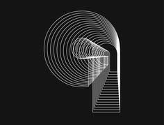 a white spiral on a black background with the letter p in it's center