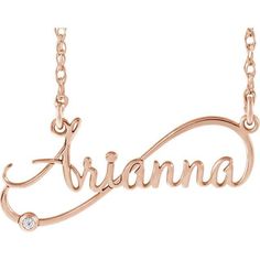 14 Karat Gold .015 CTW Diamond Infinity-Inspired Script Nameplate Necklace Maximum of 8 Characters. Available in 16" or 18" Necklace in Rose Gold, White Gold, Yellow Gold, Sterling Silver, Yellow-Gold Plated Sterling Silver, or Rose-Gold Plated Sterling Silver. Name Can Only Be a Single Word With The First Letter Capitalized. Please Allow Up to 3 Weeks to Ship. *Non-Refundable* Couples Pics, Name Plate Necklace, Family Birthstone Necklace, Nameplate Necklace, Monogram Jewelry, Plate Necklace, Average Weight, Birthstone Pendant, Custom Name Necklace