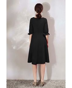 Shop Simple Black Knee Length Dress With Half Sleeves online. All instock with free shipping. Pro since 2009. Black Spring Dresses 3/4 Length, Black 3/4 Length Spring Dresses, Black 3/4 Length Dresses For Fall, Black Fitted Midi Office Dress, Black Knee-length Dress For Office, Black Midi Dress For Office, Black Fitted Midi Dress 3/4 Length, Black Fitted 3/4 Length Dresses, Black Stretch Midi Dress For The Office