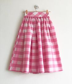 Pink and white check gingham skirt 100% cotton full | Etsy Purple Fur Coat, Blue Fur Coat, Polka Dots Skirt, Classic Casual Style, Fluffy Jacket, Gingham Skirt, Check Skirt, Baby Blue Colour, Dot Skirt