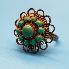 Vintage Primitive Old Pawn Navajo Ring Sterling Petit Point Turquoise Sz 5 1/2 Bohemian Turquoise Concho Ring, Bohemian Blue Turquoise Cabochon Ring, Vintage Blue Concho Ring, Blue Bohemian Concho Ring, Bohemian Blue Concho Rings, Bohemian Blue Rings With Concho Detail, Bohemian Blue Rings With Concho, Navajo Ring, Navajo Rings