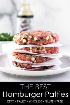 two hamburger patties stacked on top of each other