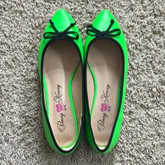 Nwot. Only Marks On Them Are Due Them Sitting Under A Pile Of Shoes In My Closet. Wide Width Green Closed Toe Synthetic Flats, Green Synthetic Flats, Green Closed Toe Flats For Party, Pile Of Shoes, Yellow Ballet Flats, Green Ballet Flats, Ugg Ankle Boots, Pink Ballet Flats, Ugg Booties