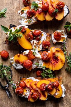 sliced peaches with goat cheese and herbs