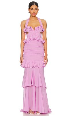 Find MAJORELLE Jerry Gown In Pink on Editorialist. MAJORELLE Jerry Gown in Pink. - size M (also in S, XL, XXS) MAJORELLE Jerry Gown in Pink. - size M (also in S, XL, XXS) Elevate your evening look with the MAJORELLE Jerry Gown in Lilac Pink. Made from luxurious georgette fabric, this gown boasts playful ruffle trim for a fun and frilly touch. Whether it's a special event, gala, or a night on the town, embrace the whimsical elegance of this gown and make a statement in lilac pink.. Self: 100% pol Feminine Fitted Floor-length Evening Dress, Feminine Fitted Gown For Cocktail, Luxury Fitted Pink Maxi Dress, Luxury Pink Fitted Maxi Dress, Pink Luxury Fitted Maxi Dress, Inexpensive Prom Dresses, Gown Pink, Senior Prom Dresses, Lilac Pink