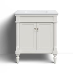 a white cabinet with two doors and a sink