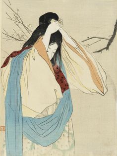 Kajita Hanko, Kuchi-e - A Plum, 1908 Reading Girl, Japanese Woodcut, Art Chinois, Japanese Drawings, Japanese Print, Japanese Artwork, Japanese Illustration, Traditional Japanese Art, Art Japonais