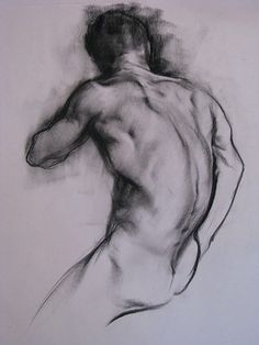 a black and white drawing of a man with his back turned to the camera,