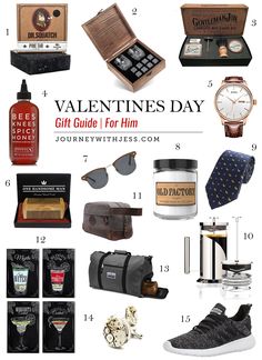 valentine's day gift guide for him with gifts in the box and other items