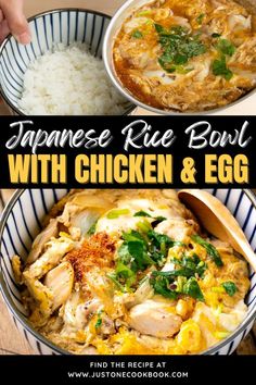 the japanese rice bowl with chicken and egg is ready to be eaten by someone else