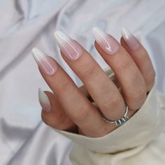 Pink And White Almond Nails Umbra Nails, Almond Ombre, Irridescent Nails, Nails Milky, Y2k Acrylic, Ombre Nail Polish, Extra Nails, Ombre Coffin, Almond Nails Pink