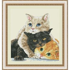 two cats and one cat with blue eyes are shown in this cross - stitch pattern