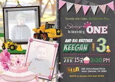 Tractors and Tiaras Sibling Birthday Invitation - Joint Invitations - Printable Party Invites Hawiian Party, Combined Birthday Parties, Hot Wheels Party, Girls Party Invitations, Party 2023, Birthday Party Invites, Kid Parties, Fairy Party, Party Invitations Printable