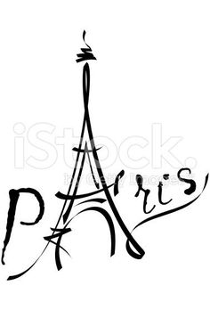 the eiffel tower in paris, france is drawn with black ink on a white background