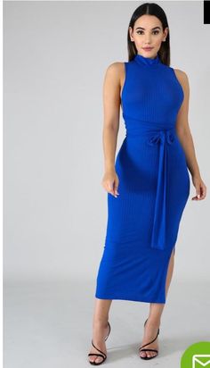 mock neck bodycon dress with side splits Long Dress Style, Rib Knitting, Mock Neck Bodycon Dress, Tie Back Dress, Cami Maxi Dress, Mock Neck Dress, Blue Devil, Neck Bodycon Dress, Split Dress