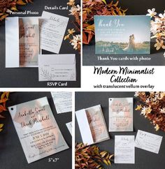 the modern minimalist collection with translucent envelopes and thank you cards is available for purchase