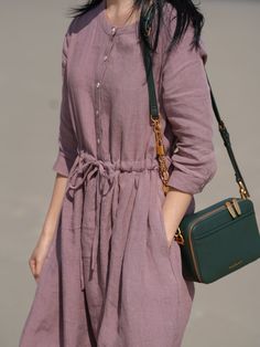 Introducing the must-have Purple Linen Maxi Dress for Women, designed for effortless style and comfort all year round. Whether you're enjoying the summer sun, embracing the bloom of spring, or feeling the autumn breeze, this dress is a versatile piece for any casual occasion. Key Features: Made from 100% Linen material for a soft and comfortable feel 3/4 sleeves and casual linen dress style for a chic and laid-back look Perfect for daily wear, office, beach outings, school, or just lounging at h Summer Long Sleeve Versatile Dresses, Purple Linen Dress, Purple Linen, Autumn Breeze, Maxi Dress For Women, Hijab Style Casual, Casual Wear Women, Beach Maxi Dress, Linen Maxi Dress