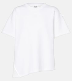 Cotton-blend T-shirt in white - Loewe | Mytheresa Modern Cotton T-shirt With Short Sleeves, Modern Cotton Short Sleeve Tops, Modern Short Sleeve Cotton Tops, Modern White Short Sleeve Top, Loewe Shirt Outfit, Loewe Clothes, Loewe Tank Top, Loewe Shirt, Loewe White Top