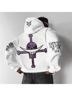 Men Youth Sweatshirt, Oversize "One Piece" Print Hoodie Cartoon Print Long Sleeve Sweatshirt For Streetwear, White Hip Hop Hoodie Top, White Crew Neck Hoodie For Streetwear, Oversized Cartoon Print Hoodie Sweatshirt, White Hip Hop Fleece Hoodie, Sporty Hoodie With Cartoon Print And Crew Neck, Hooded Cartoon Print Sweatshirt For Streetwear, Sporty Crew Neck Hoodie With Cartoon Print, White Hoodie With Cartoon Print