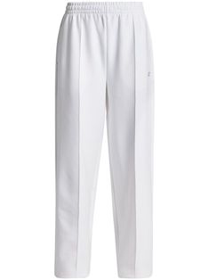 white cotton blend piqué weave appliqué logo pressed crease elasticated waistband with internal drawstring side welt pocket wide leg White Track Pants, Lacoste Women, Pants White, Sport Pants, Active Wear For Women, Welt Pocket, Cotton Spandex, Track Pants, White Cotton